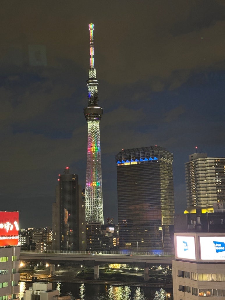 Panoramic view of Tokyo Skytree from Asakusa Culture Tourism Center observation deck
