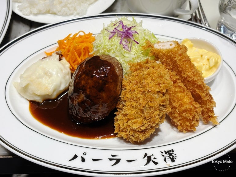 Adult's Kids Lunch set with wagyu hamburg steak menchi katsu and chicken cutlet