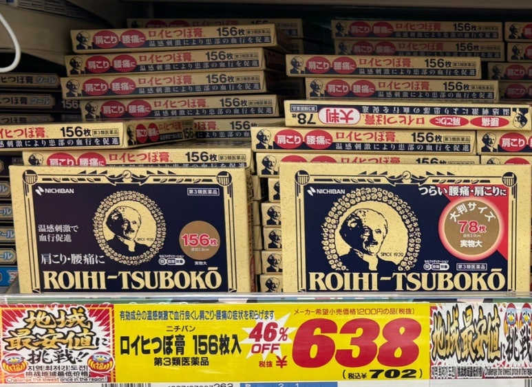 Coin-shaped pain relief patches display