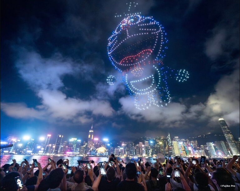 Doraemon drone show over Hong Kong's Victoria Harbour
