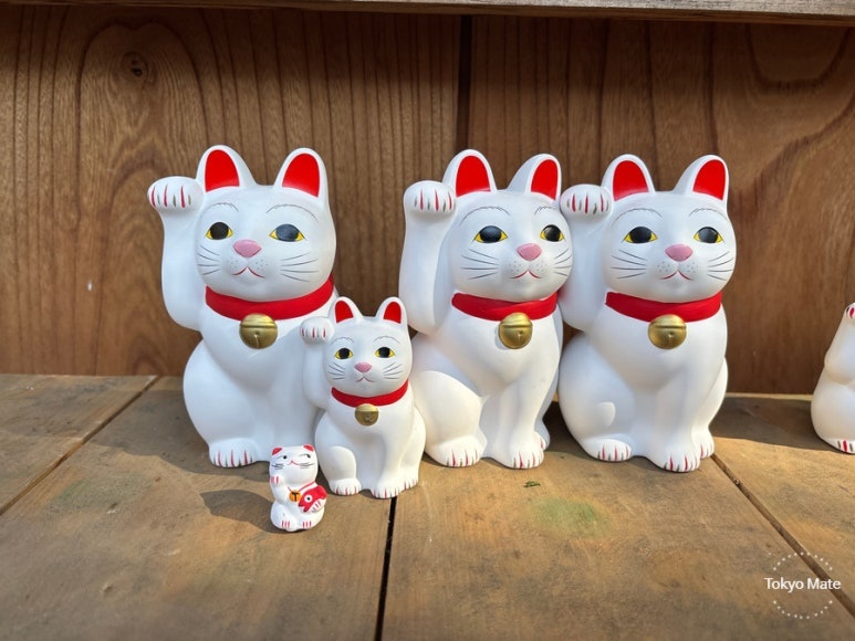 Wide view of maneki-neko figurines at Gotokuji