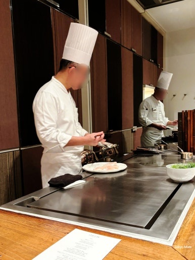 Nagasaki sea bream meuniere cooking on the teppan at Keyakizaka