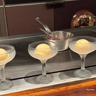 Strawberry flambe ice cream dessert preparation