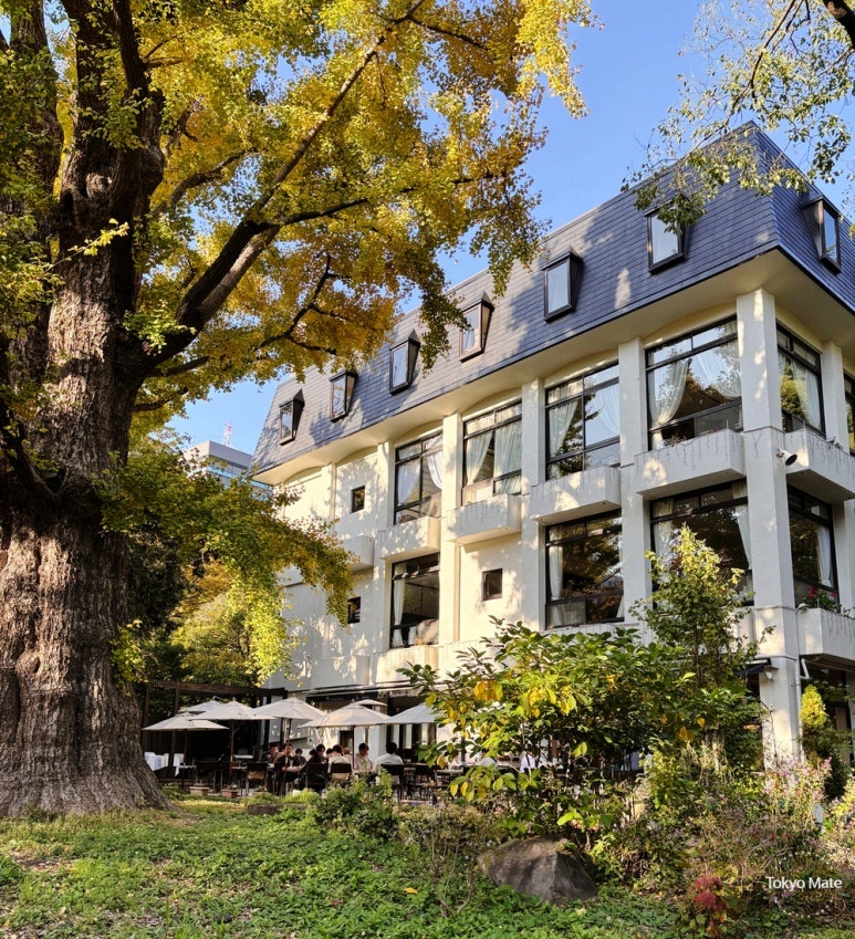 Hibiya Matsumotoro restaurant terrace and forest garden scenery
