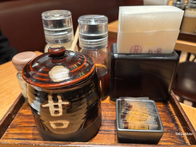 Maisen's four signature sauces on the table