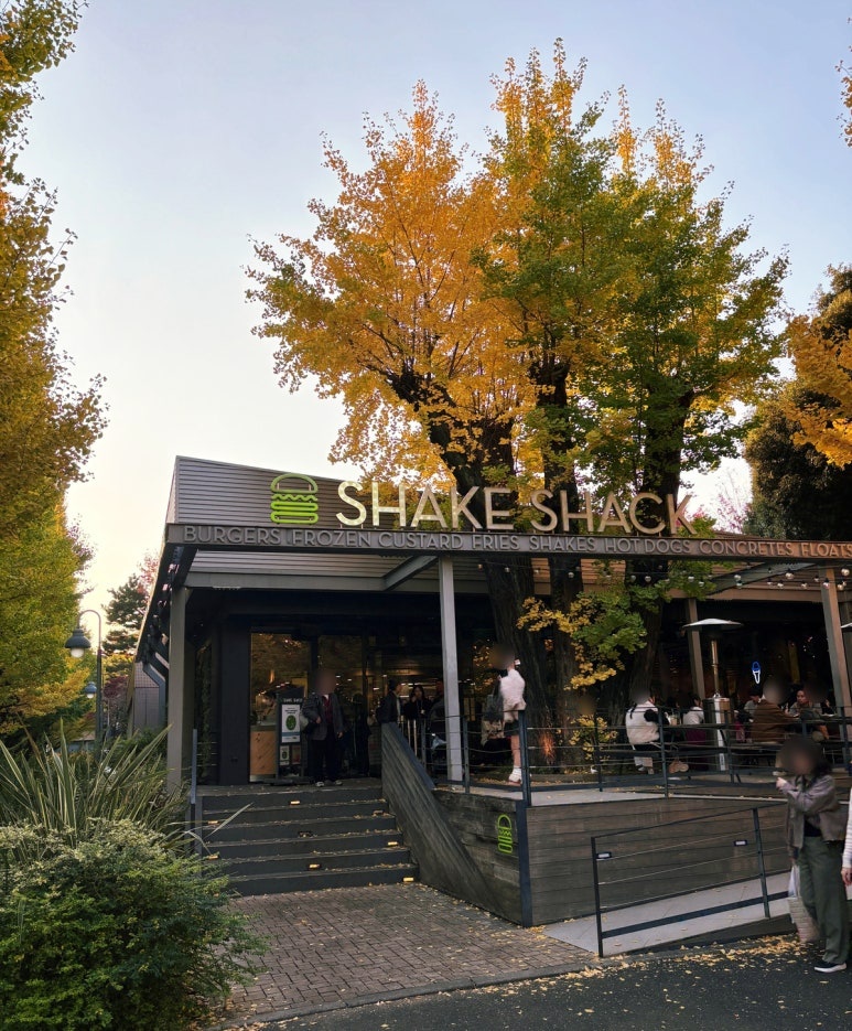 Meiji Jingu Gaien Tokyo ginkgo avenue photo zone: Shake Shack terrace