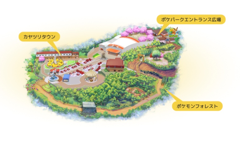 Pokemon Park Kanto full map - Kayatsuri Town (left) and Pokemon Forest (right) area guide