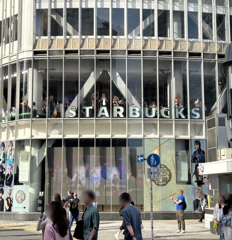 Starbucks 2nd floor window seat overlooking Shibuya Scramble Crossing