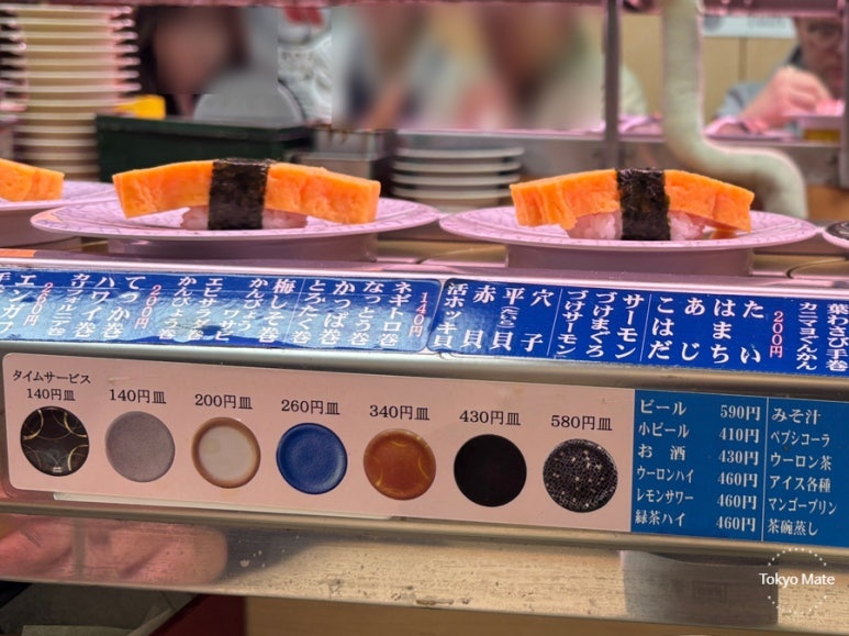 Tenka Sushi Shibuya revolving conveyor belt with sushi plates