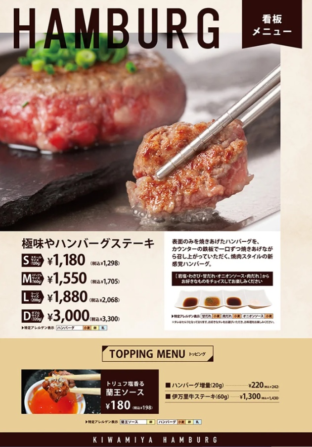 Kiwamiya Hamburg menu board
