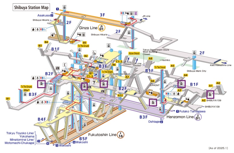 Tokyo Metro Shibuya Station Coin Locker Map