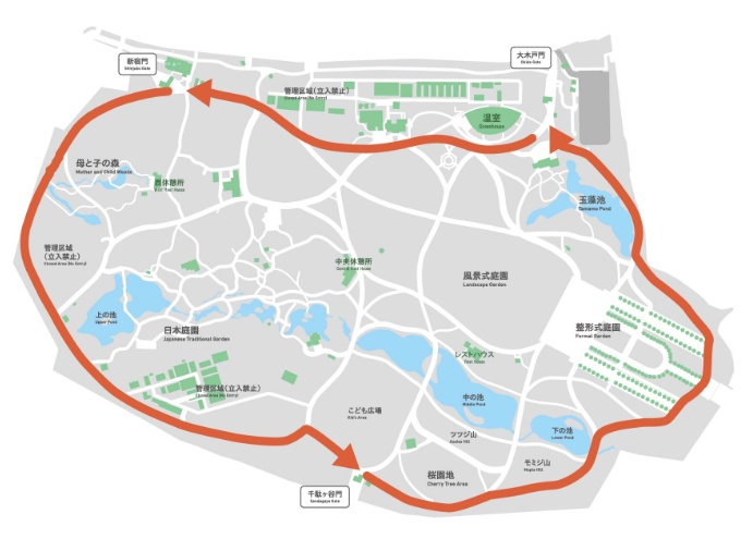Shinjuku Gyoen running course map | 3.5km jogging course and running direction guide