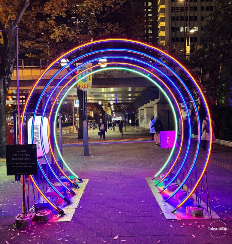 EDO GATE night view with neon and traditional elements