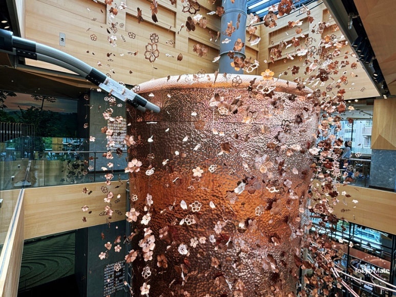 Copper cherry blossom ceiling decoration details inside Starbucks Reserve Roastery Tokyo