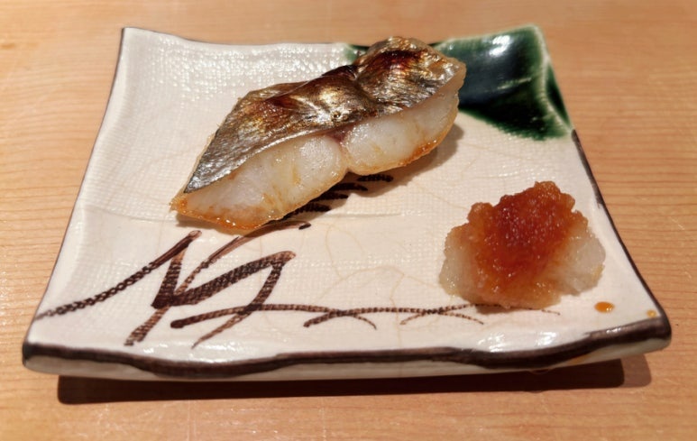 Takumi Tatsuhiro Shinjuku Michelin sushi tsumami grilled butterfish