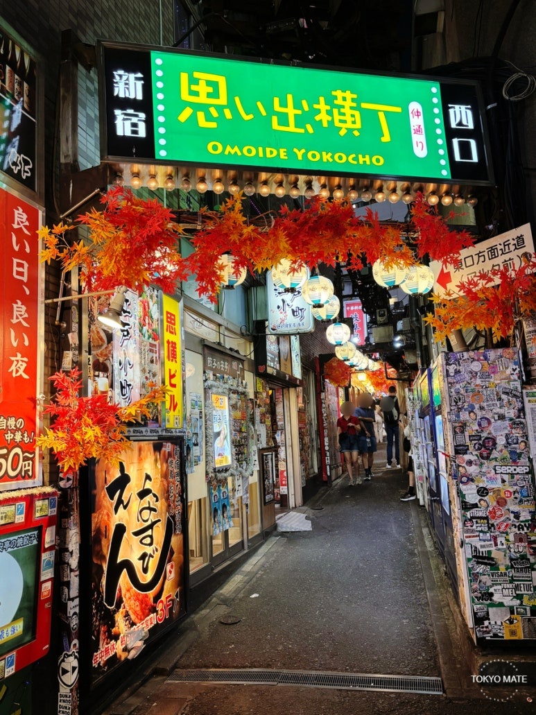 Shinjuku Omoide Yokocho night scene during cherry blossom trip