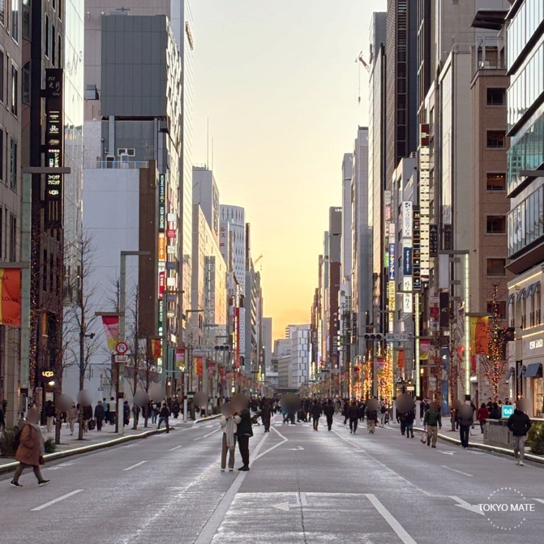 Ginza shopping street during cherry blossom season