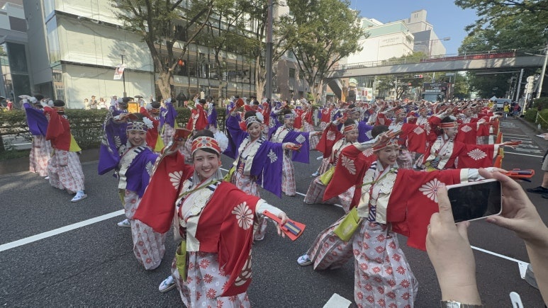 Super Yosakoi dancers performing at 2025 Harajuku Omotesando festival