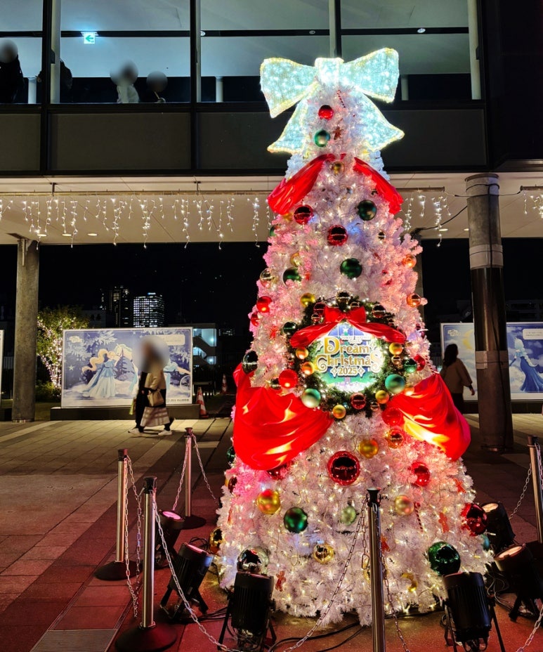 Close-up view of Sky Arena's main Christmas tree