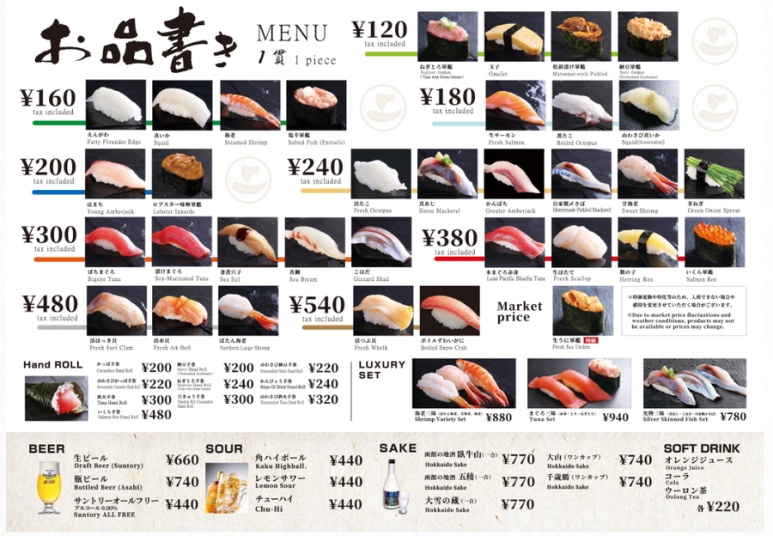 Tokyo Station budget sushi Kantaro menu prices