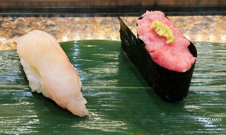 Light and chewy white fish and melt-in-your-mouth negitoro gunkan sushi