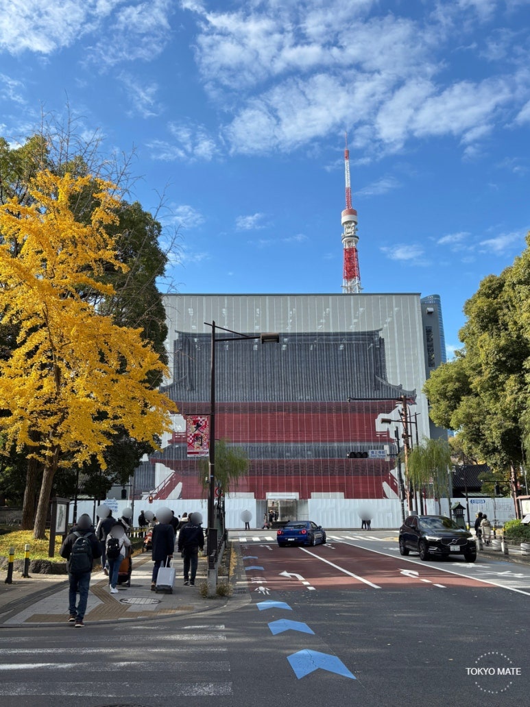 Zojoji Temple Sangedatsumon Gate under construction with Tokyo Tower visible