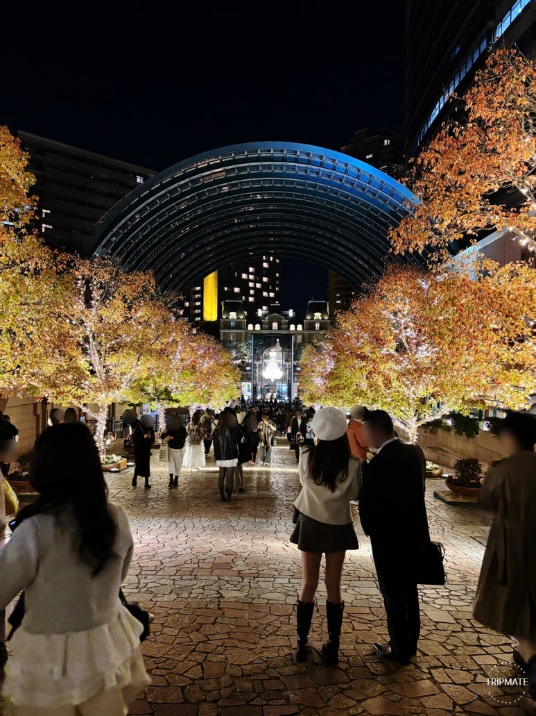 Champagne gold illumination walkway from Yebisu Garden Place clock square to center plaza