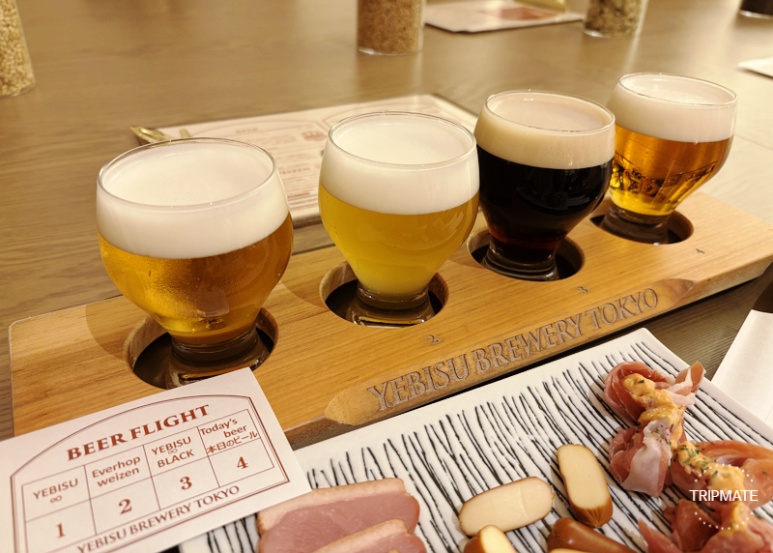 Yebisu beer flight set at Yebisu Brewery Tokyo tap room 2025 winter menu