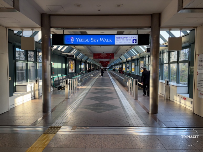 Ebisu station east exit to Yebisu Garden Place connecting sky walk winter route guide